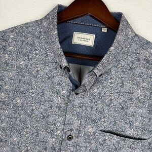 7 Diamonds Mens XL Blue Floral 4-Way Stretch Short Sleeve Button Shirt SMK-6893